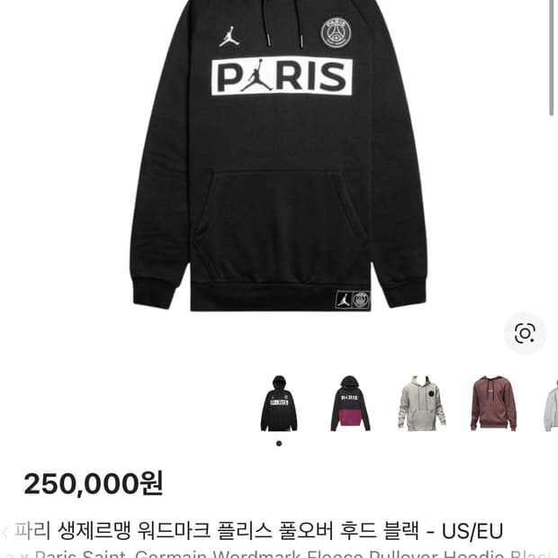 조던 x 파리 생제르맹 워드마크 플리스 풀오버 후드 블랙