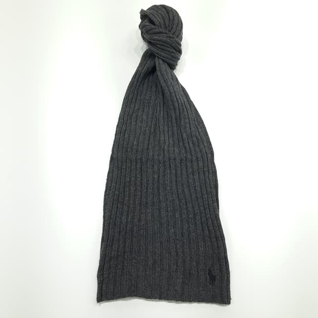 MX305 폴로 랄프로렌 차콜그레이 리브드 램스울 니트 목도리 머플러