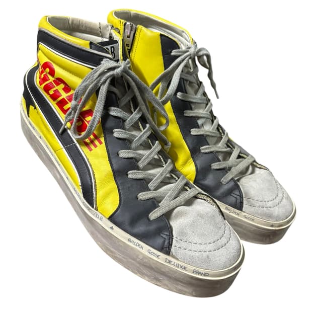 골든구스 슬라이드 하이탑 옐로우 레더 스니커즈 43 270-280