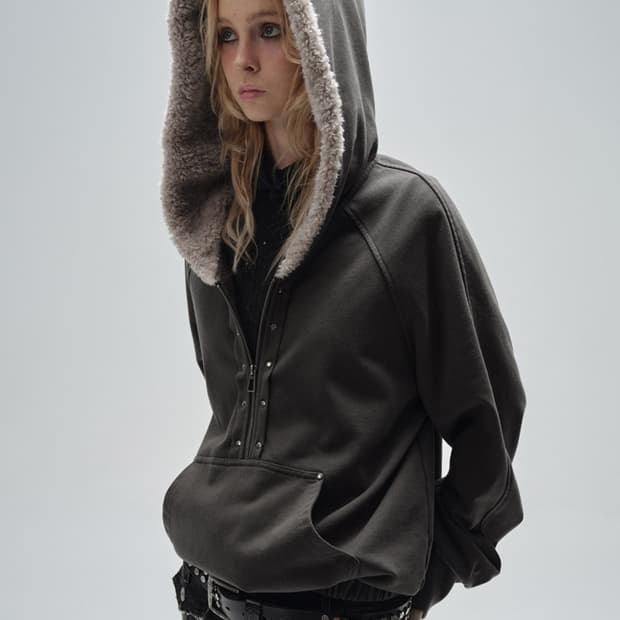 [m] 테스트매커니즘 퍼 하프 후드집업 차콜