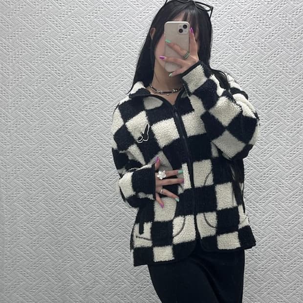 와릿이즌 비케이브 와키윌리 엔젤 체크 양털 플리스 자켓 S C07175