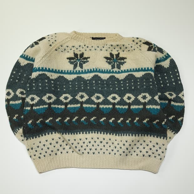 CL209 XL 인데지타 페루 핸드니트 울 노르딕 크림 니트 스웨터