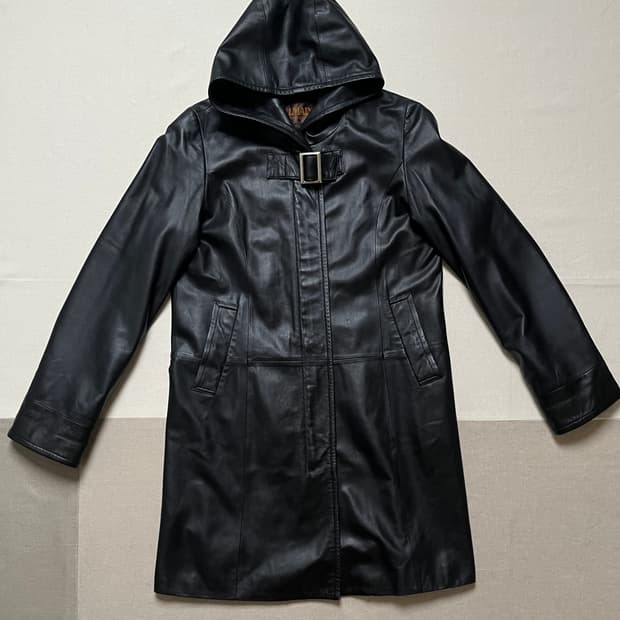 발망 레더 후드 코트 balmain 양가죽 