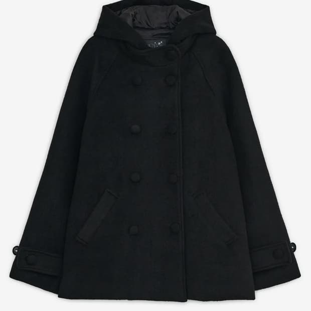 허그유어스킨 후드 하프 코트 블랙