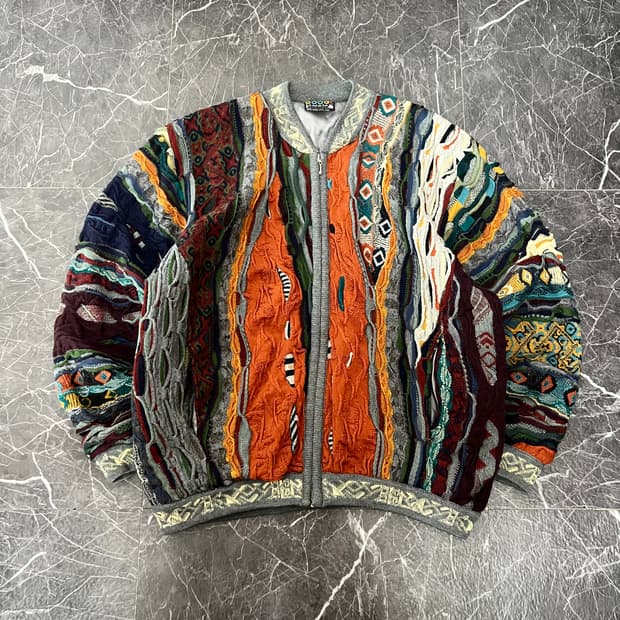 COOGI 쿠지 멀티컬러 케이블 니트 집업 자켓