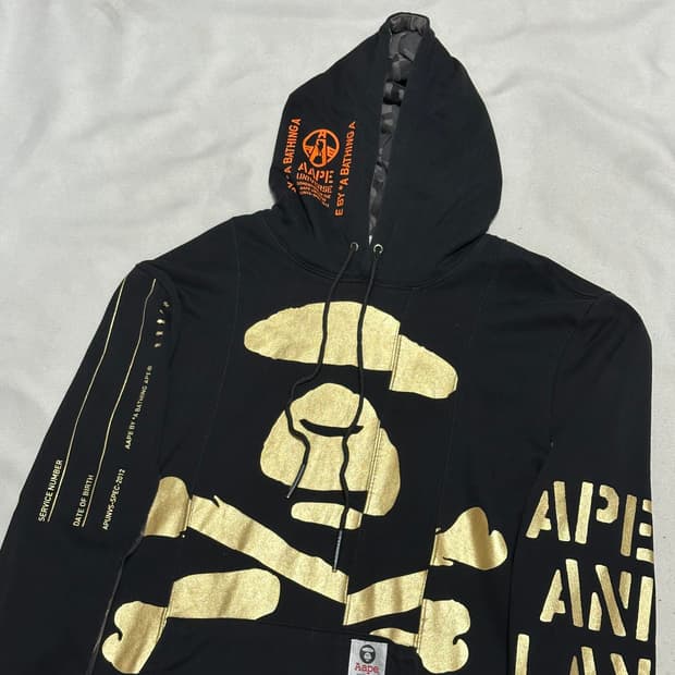 2XL 에이프 베이프 골드 로고 블랙 후드티