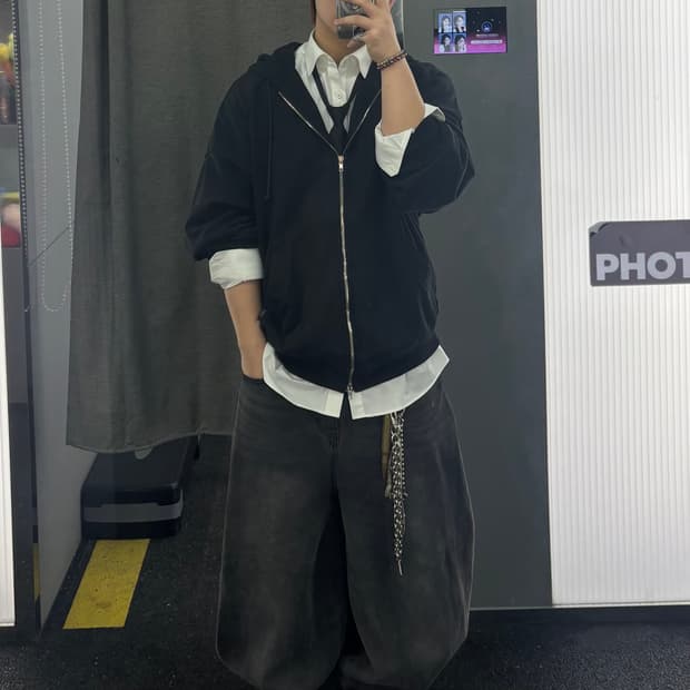 JUUN.J BLACK OVERFIT PERSONA HOOD ZIP-UP