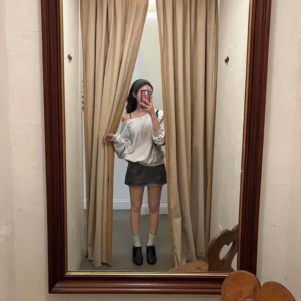 바이무드 데이 원숄더 맨투맨 멜란지