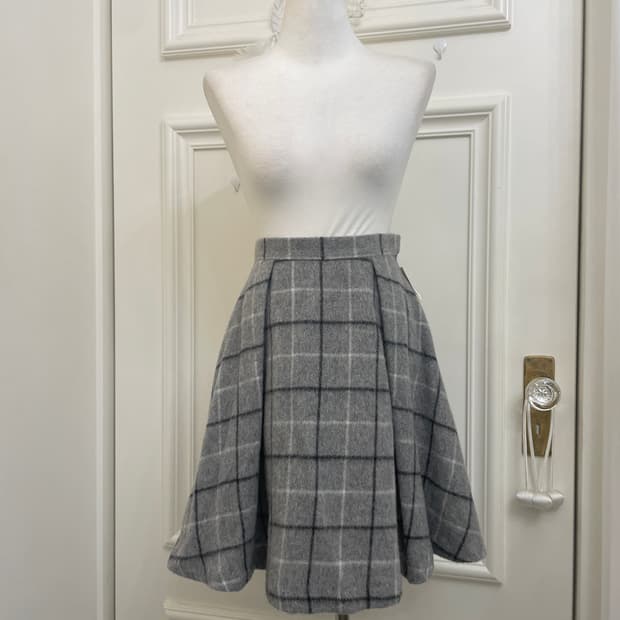 gray check pleats point midi skirt