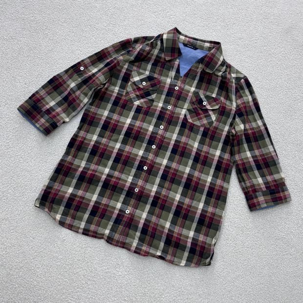 90 헤지스 투포켓 체크 패턴 셔츠 0416E