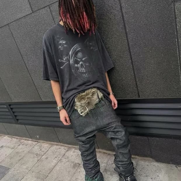00ss 빈티지 Y2K 스컬 펑크 티셔츠 사이즈 3XL