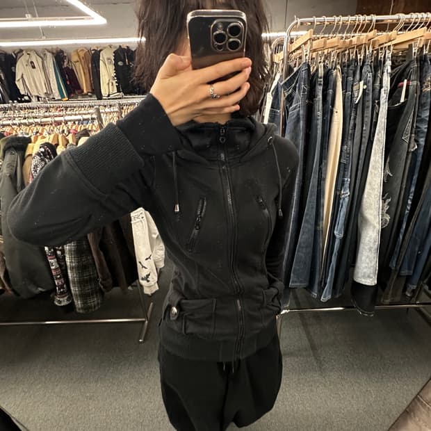 M)COLZA 빈티지 여성 니트 레이어드 후드집업