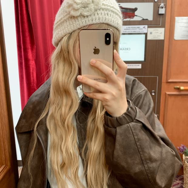 블루씨티 스팽클 플라워 니트 뜨개 비니 모자 4color 그레이