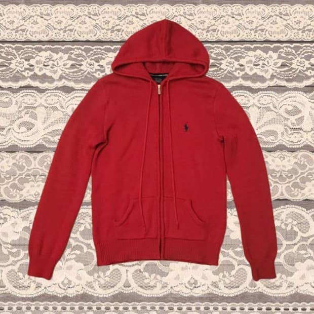 정품 폴로 랄프로렌 니트 후드집업 레드