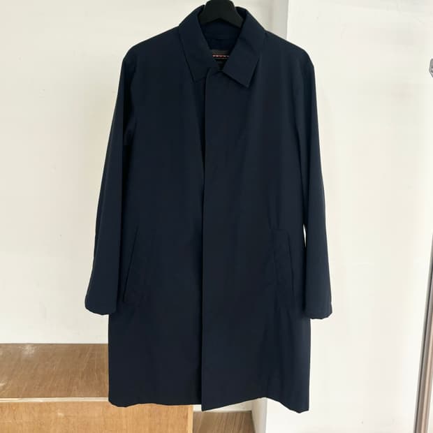 프라다 네이비 싱글 브레스티드 오버 코트