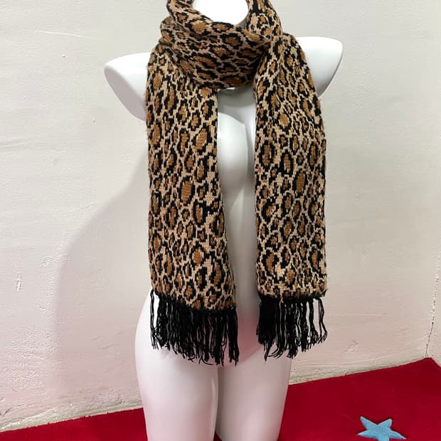 Leopard Black Fringe Scarf