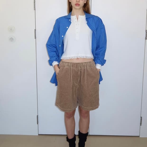 CHECK SHIRRING SHIRT, BLUE