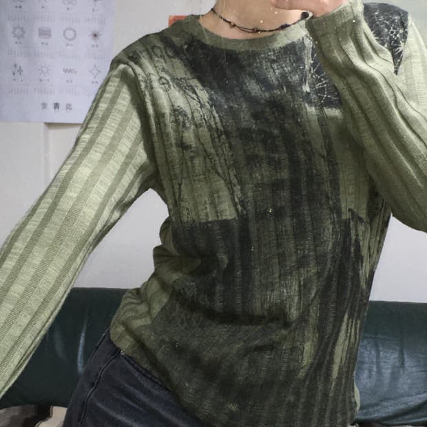 투티/0165 빈티지 프린팅 니트 카키