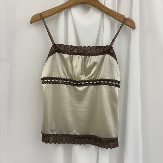 Brown Ribbon Lace Cami Top
