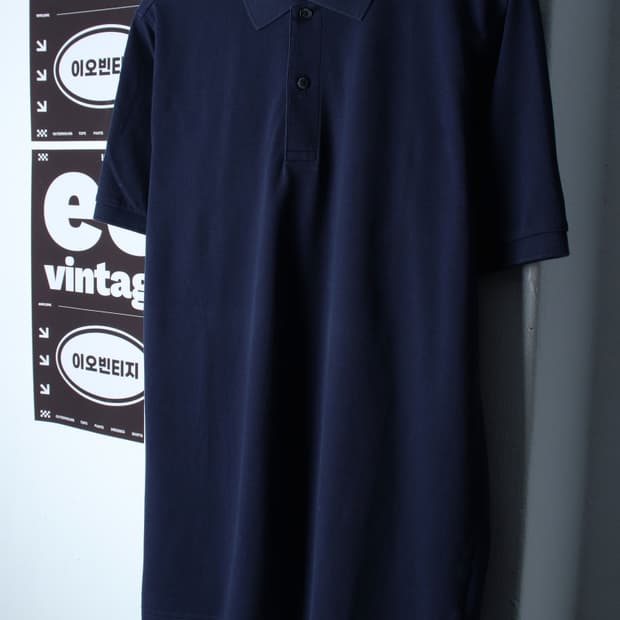 (XL-2XL) 유니클로 반팔 카라 티셔츠 네이비 무지 기본-H35305