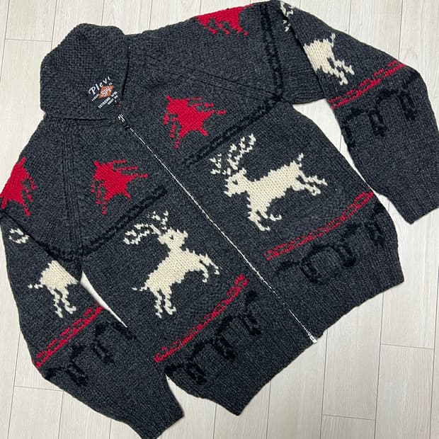 Plevo 니트 집업 가디건 사슴패턴코위챤 Free사이즈