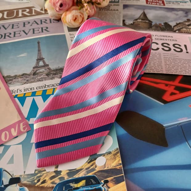 빈폴 실크 핑크 스트라이프 넥타이 8.5cm A등급 A19171
