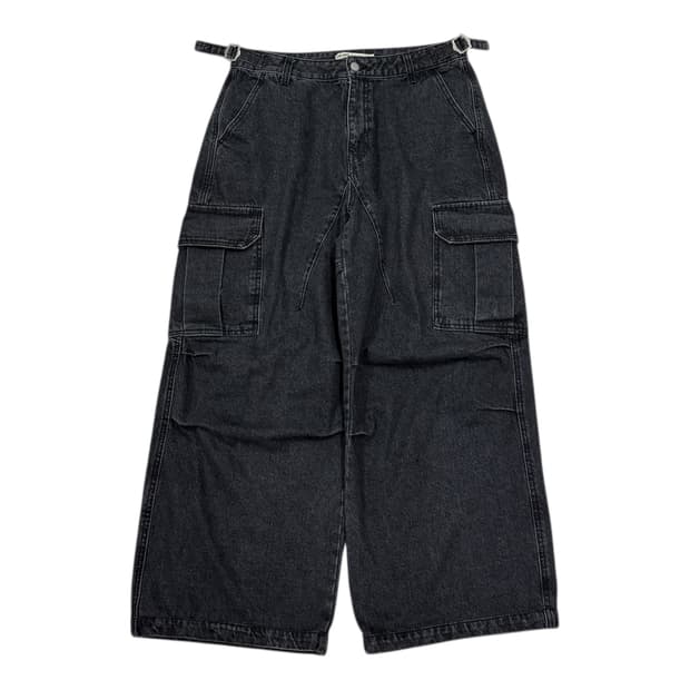 디안티플랫폼 데님 카고 와이드팬츠 바지 블랙 M