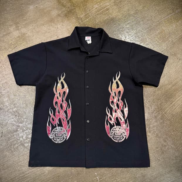 90s anchor blue flame half shirts