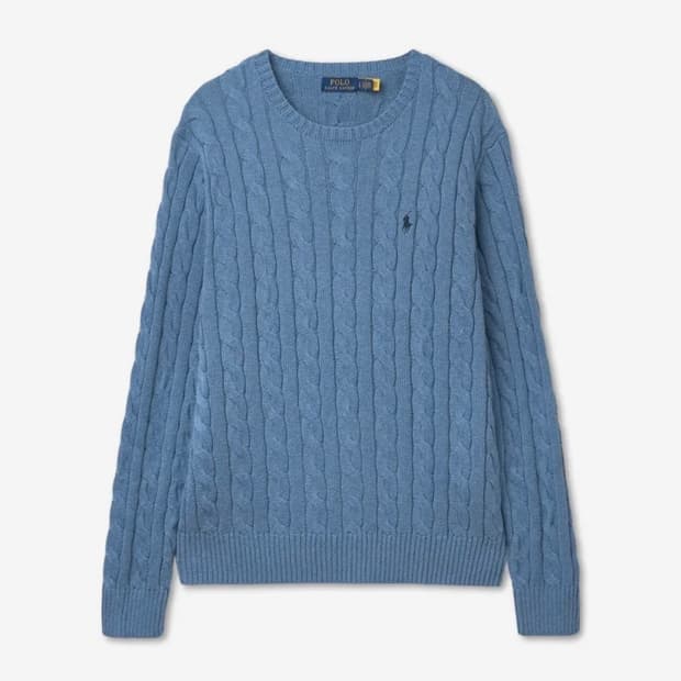 [L] 폴로 랄프로렌 케이블 니트 코튼 스웨터 블루