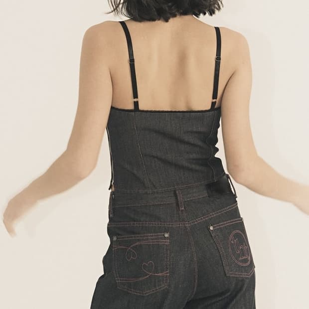 쓰리타임즈 핑크로우데님팬츠