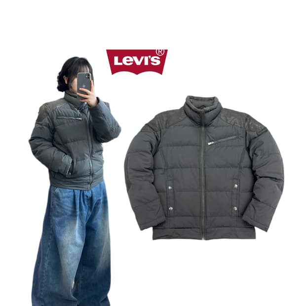 리바이스 바이커 레더도킹 숏 패딩 카키