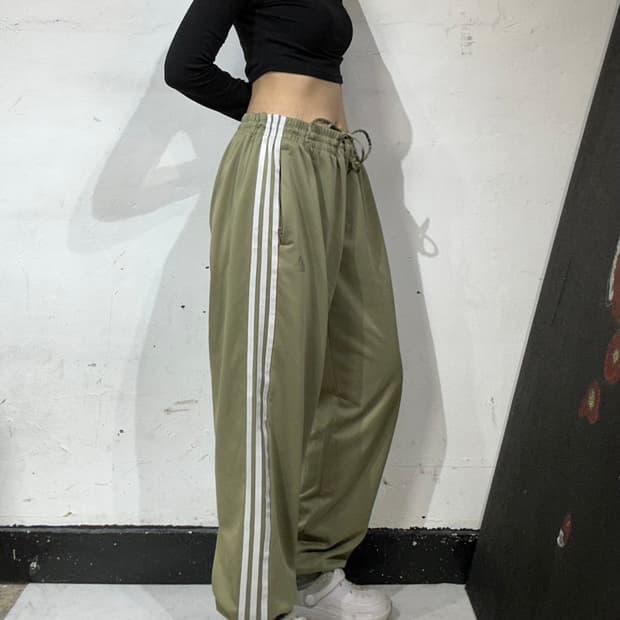  아디다스 카키 와이드 삼선 추리닝 바지 댄스 트레이닝 팬츠 2XL