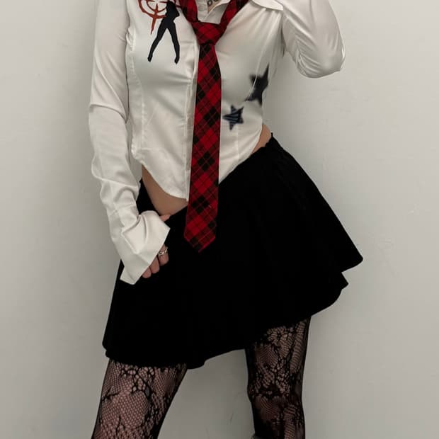 Y2K 프린팅 커브라인 셔츠 