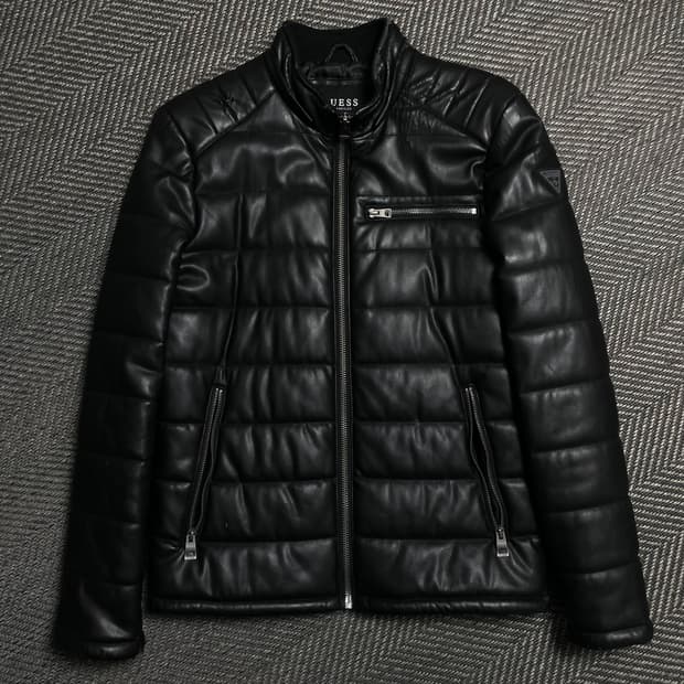 게스 패치 로고 퀄팅 패딩 자켓 블랙o 5104
