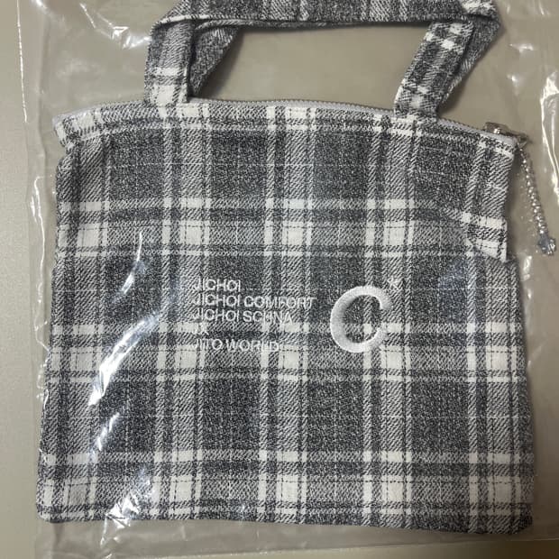 지초이 지프트샵 핸들 파우치 체크 그레이