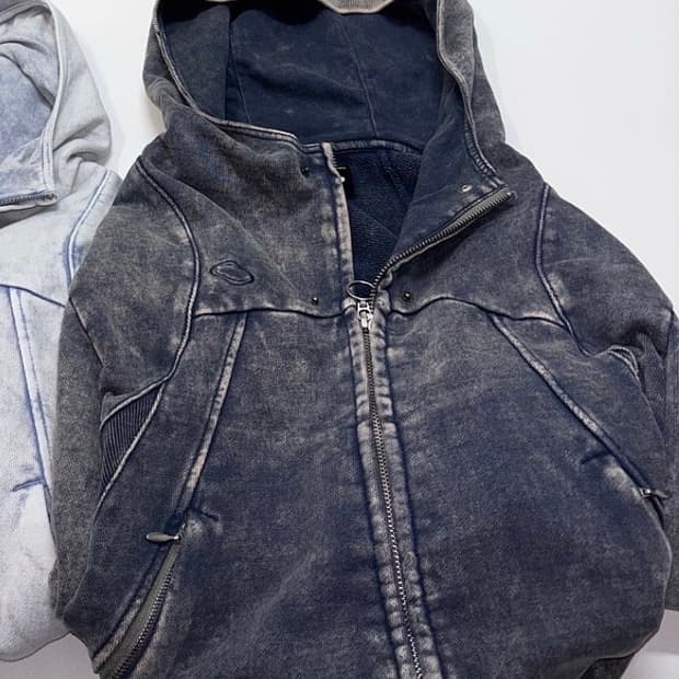 미스치프 롬버스 펀칭 후드집업 블리치드 네이비