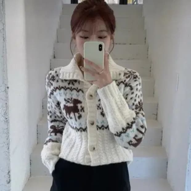 루돌프 눈꽃 도톰 니트 가디건