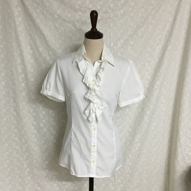 빈티지 화이트 프릴 블라우스 / 여성 슬림핏 / 클래식 셔츠