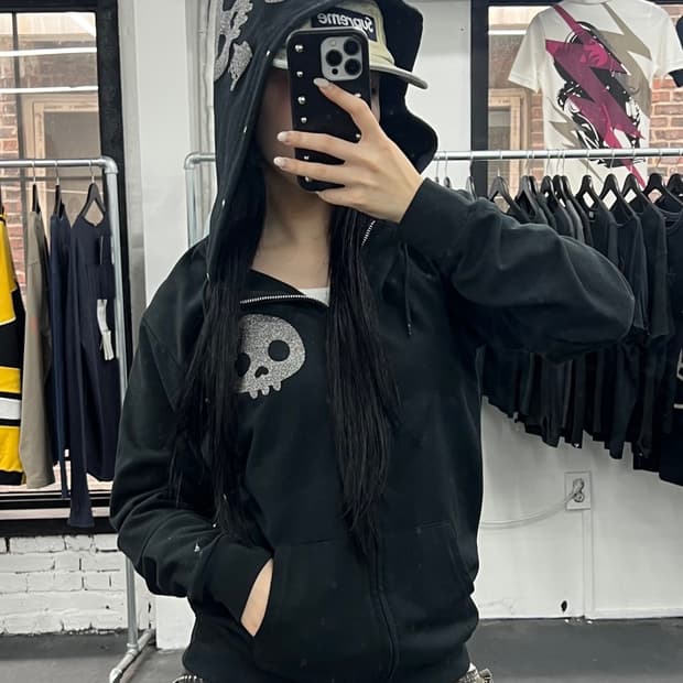 VTG 스컬 패치워크 후드집업