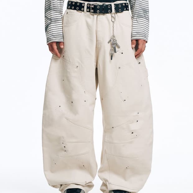 이지노이지 커브드 더블니 치노 팬츠 아이보리 2