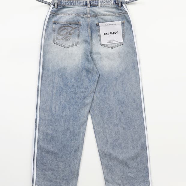 배드블러드 청바지 빌리 트랙 진 배기핏 - 블루 L