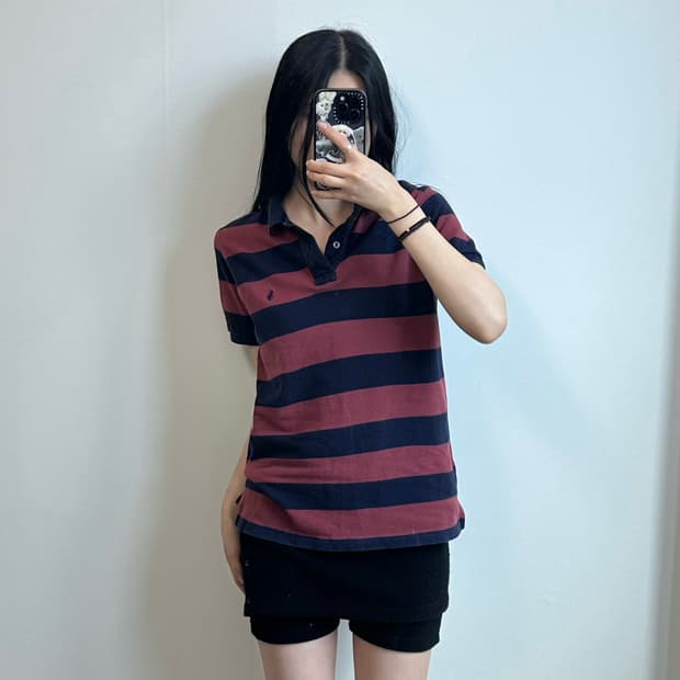 폴로 랄프로렌 자수로고 단가라 피케 반팔 카라 티셔츠