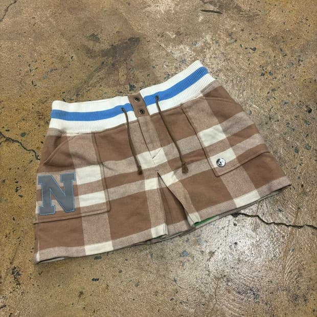 [정품/M] 나이키 초코 브라운 베이지 체크 코튼 미니 스커트  