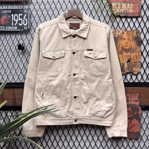 90s ITA VINTAGE 데님 트러커자켓 전면 투포켓 포인트 아이보리