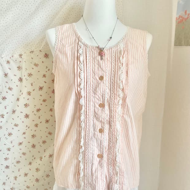 모리걸 빈티지 핀터깔 핑크 레이스 슬리브리스 🎀💗🫧