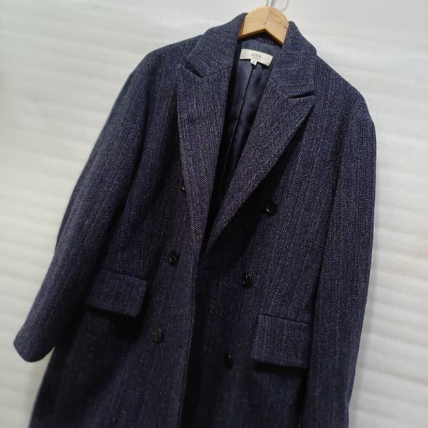 아떼 바네사브루노 울 헤링본 롱 코트 여성 오버핏 S M 모직 사랑봉봉