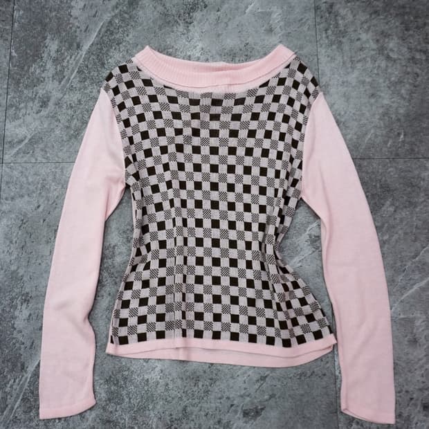 Pink Check Knit Top