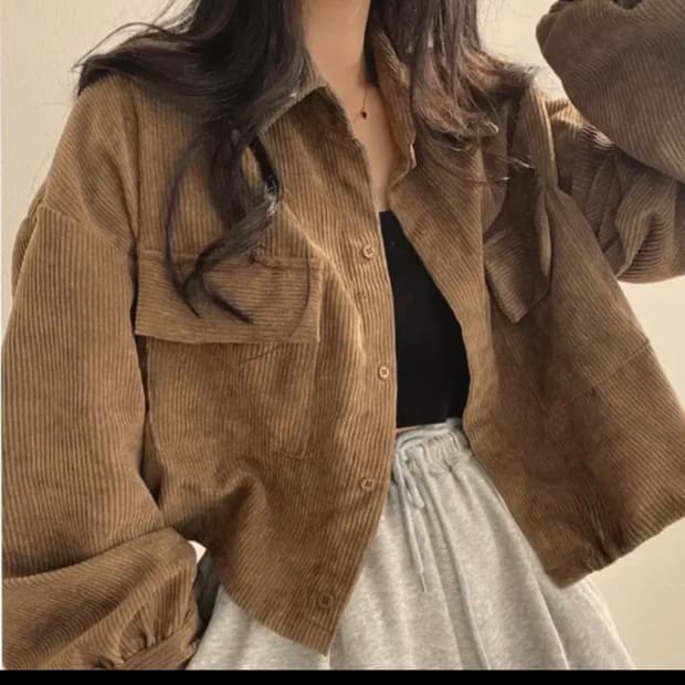 브라운 코듀로이 숏 셔츠 자켓