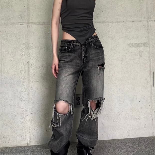 HIGHLIGHT DAMAGE WIDE PANTS, GRAY