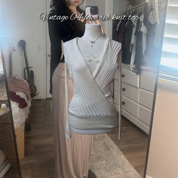 Vintage 04 lace rib knit top